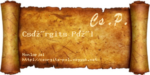 Csörgits Pál névjegykártya
